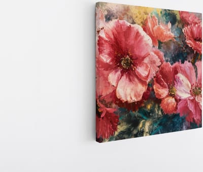 Saammp Canvas Schilderij - grote roze Bloemen - Abstract - 20x20 - Foto op canvas - Wanddecoratie - Muurdecoratie Woonkamer - Kantoor Decoratie