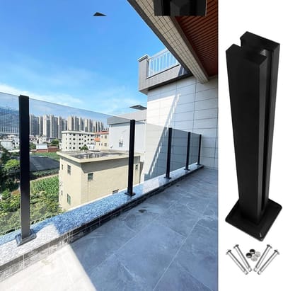 Balustrade paal - Glazen hekwerk - Terras afscheiden - Eenvoudige montage - 70 cm - Zwart