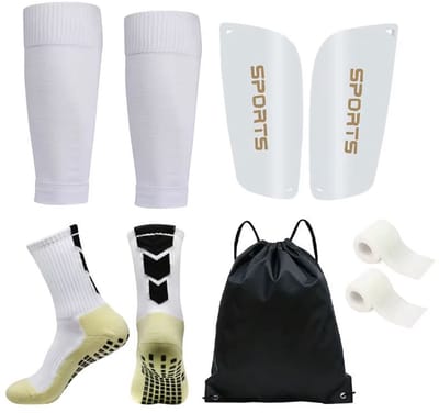 Gripsok set voetbal - sleeve - scheenbeschermers - tape - sokken- tas - voetbalsokken zonder voet - one size - 5-delig - wit