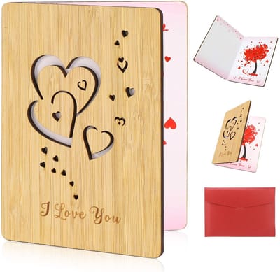 Dailygoody - Valentijnskaart Hout - I Love You Card - Romantische Geschenken - 27,7 x 18,2 cm - Verjaardagskaart - Voor Hem en Haar