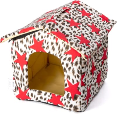 Nobleza Stoffenhuis - Kattenhuis - Hondenhuis - Opvouwbaar huisje - Katoen - Wit met rode sterren - Maat L