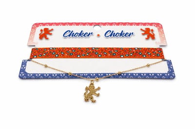 Oranje Choker Ketting met Gouden Leeuw – Rood Wit Blauw – Koningsdag / EK WK Supporter Sieraad