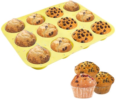 Dailygoods- Muffinvorm Siliconen 12 Vakken - Muffinplaat - Vaatwasserbestendig - Antiaanbaklaag - 33x25 cm - Geschikt voor Ovens - Bakvorm
