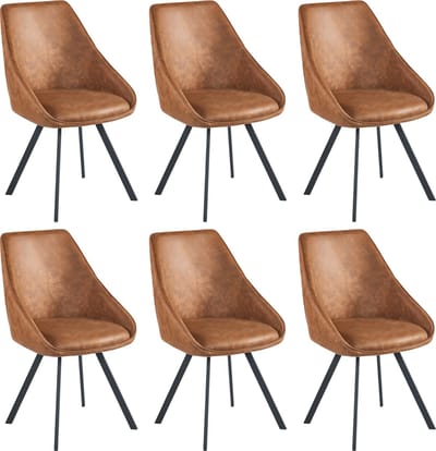 Colenis® - Twisty Eetkamerstoel - Set Van 6 - Cognac - Microfiber - Zwarte Poten - 180° - Draaistoel