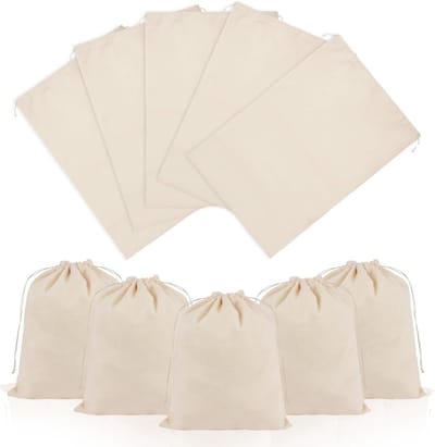 10 Stuks Katoenen Trekkoordzakken - 25x30cm Herbruikbare Katoenen Mousseline Zak - Canvas Trekkoordzakken Stoffen Cadeau Voor Snoep Bruiloft Valentijnsdag Kerstmis Doe-Het-Zelf Knutselwerk