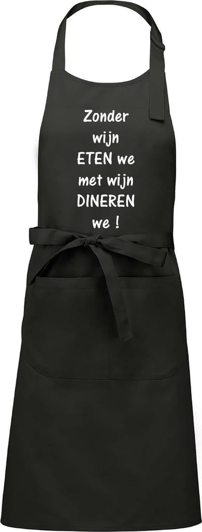 Mijncadeautje - Luxe keukenschort - Zonder wijn eten we, met wijn dineren we - Chique grijs