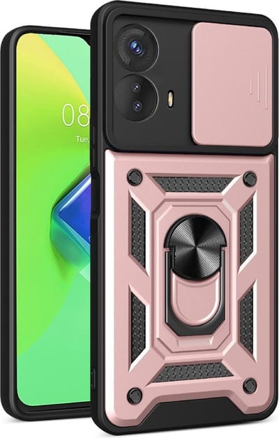 Coverup Hoesje - Geschikt voor Motorola Moto G73 Hoesje - Coverup Armor Ring Kickstand Back Cover met Camera Shield - Rose Gold