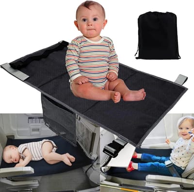 TIM® Vliegtuigbedje - Reiskussen Waterdicht – Babybedje Inclusief Draagtas - Voetensteun Draagbaar – Vliegtuigbedjes Met Opbergvakken - Zwart - 10cm x 10cm x 10cm