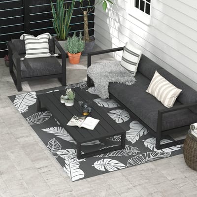 MEUNIQ outdoor vloerkleed 182 x 274 cm dubbelzijdig waterbestendig kunststof kleed voor balkon, terras, tuin en camping met draagtas grijs