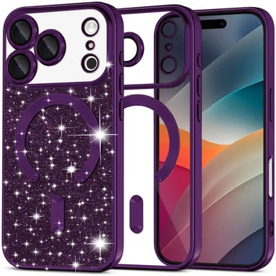 Hoesje geschikt voor Apple iPhone 17 Pro - Techsuit Luxury Glitter Back Cover - Geschikt voor MagSafe - Donkerpaars