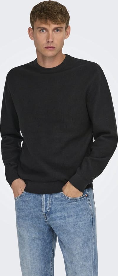 ONLY and SONS Sweatshirts - ONSTONY RLX 12 LS WAFFLE CREW KNIT NOOS - S tot XXL - voor Mannen - zwart