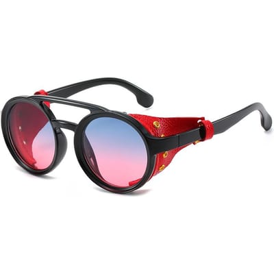 Lunettes de soleil boucliers Steampunk Hommes Femmes Lunettes de soleil Classiques Avec Côtés Cuir Forme Ronde Lunettes Punk Protection UV400 Lentilles