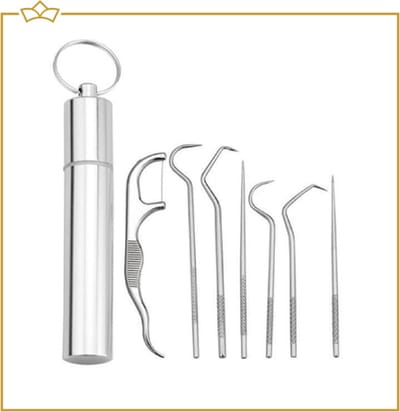 ATTREZZO® 8-delige RVS Tandverzorgingsset inclusief etui - Gebitsverzorging - Tandenstokers - Tandverzorging - Tandenflosser - Flossen