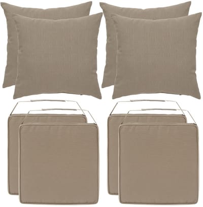 Hesperide 4x stoelkussen + 4x sierkussen - lichtbruin - polyester - uv/waterbestendig