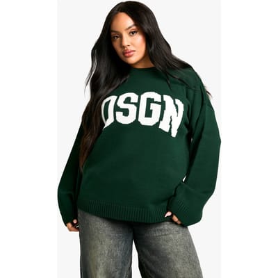 boohoo Dames Plus DSGN Ronde Hals Gebreide Trui | Bottle Green | Maat: 16-18