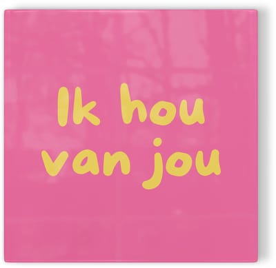 Tegeltje Ik hou van jou - roze geel - tegeltje liefde - tegeltje met tekst
