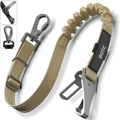 BOTC Autogordel Hond - Hondengordel 3 in 1 - Reflecterende - Veiligheidsgordel hond - Autoriem Hond - Bruin - RVS