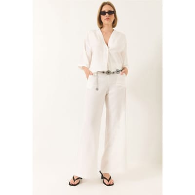 V-hals Tuniek en Wijde Pantalon Twee-Delige Set