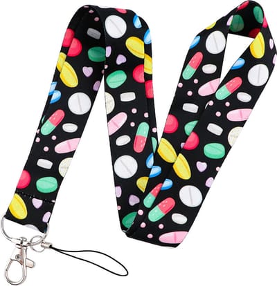 DW4Trading Sleutelkoord Medicijnen Pillen Verzorging Donker - Sleutelhanger - Keycord - Lanyard - Lengte 48 cm