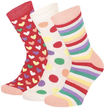 Apollo - Girls - Meisjes - Sokken - 3-pack - Roze - Hartjes - Gestreept - Maat 23/26