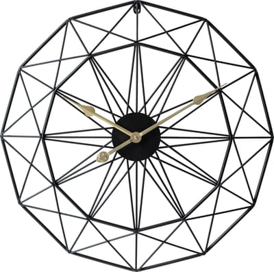 LW Collection Megan 80cm moderne wandklok zwart met gouden wijzers - Grote industriële muurklok metaal - Moderne wandklok
