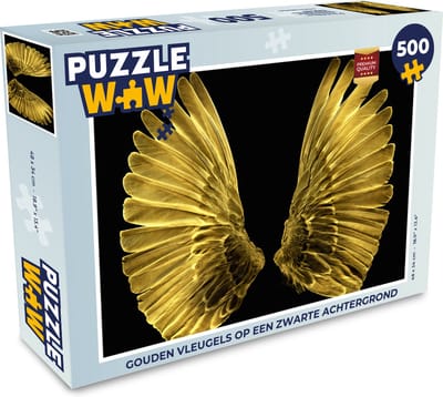 Puzzel Gouden vleugels op een zwarte achtergrond - Legpuzzel - Puzzel 500 stukjes