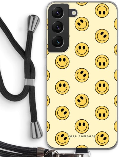 Case Company® - Hoesje met koord geschikt voor Samsung Galaxy S22 hoesje met Koord - Smiley N°2 - Telefoonhoesje met Zwart Koord - Bescherming aan alle Kanten en Over de Schermrand
