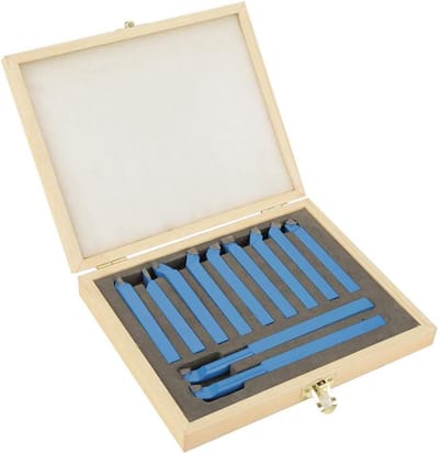 11-delige hardmetalen draaigereedschapset met houten koffer