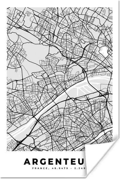 Poster Plattegrond - Kaart - Stadskaart - Frankrijk - Argenteuil - 120x180 cm XXL