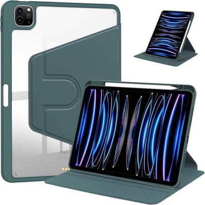Acryl Draaibare Stand Case Hoesje Geschikt voor: iPad Pro 11 inch 4e/3e/2e generatie (2022/2021/2020) / Air 5 (2022) / Air 4 (2020) / Air 11 inch (2025) M3 / Air 11 inch (2024) M2 - met Potloodhouder (Donkergroen)
