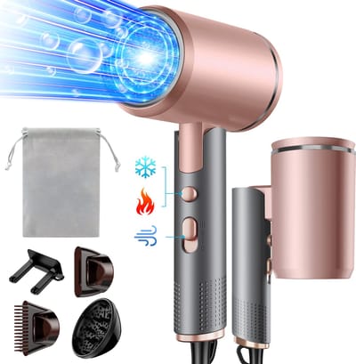 ibettertec - Föhn - Haardroger Ionen - Vouwbare - 2400 W - met 3 stylingmondstukken en 6 temperatuurinstellingen - opvouwbare haardroger - Grijs Roze