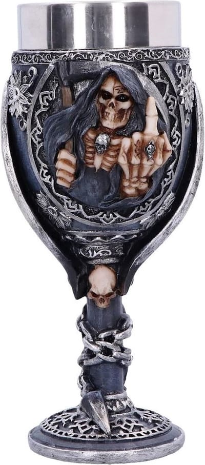 Nemesis Now - Curse Goblet - Skelet met Middelvinger kelk - 20cm - uitneembaar roestvrijstalen inzetstuk