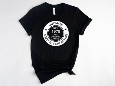 Lykke Aged to Perfection T-shirt | Vintage original 1975 quality| Unisex T-shirt |Vintage 1975| 50 Jaar | Heren – Dames |Zwart Maat S
