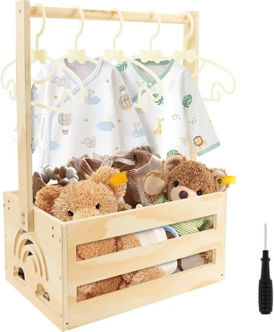 Dailygoods - Houten Baby Opbergmand met Handvat - Praktische Box voor Baby Shower en Kinderkamer