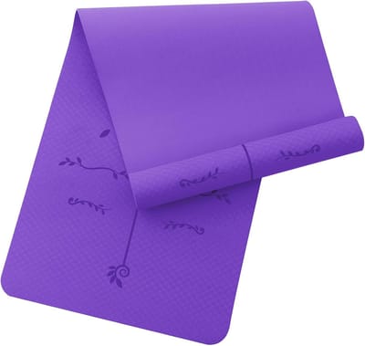 Yogamat met lijnen - Sportmat fitness - Oefeningen uitlijnen - Milieuvriendelijk TPE - 183 x 61 cm - Lila