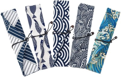 Dailygoods- Stro Draagtassen Set - Herbruikbare Opbergtas - Eetstokjesetui - Vlas - Meerdere Maten - Met Trekkoord