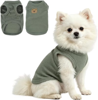 Zomerse mouwloze tanktop voor honden van ademend en zacht materiaal, frisse en elastische hondenjurk voor kleine en middelgrote honden en katten, groen (M)