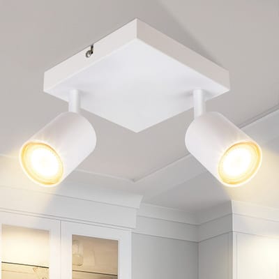 NETTLIFE Opbouwspot - vierkant - wit - 2-lichts - GU10 Fitting - Metaal - draaibar Plafondspot - Max.25W - Vintage Plafondlamp - voor Woonkamer | Hal | Keuken - Zonder Lichtborn - L 15cm