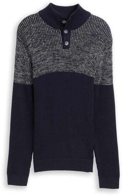 Tom Tailor - Troyer gebreide trui met knoopsluiting - Maat XL - offwhite navy plated mouline