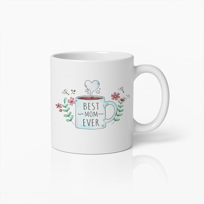 Best Mom Ever Koffiemok - Moederdag Cadeau - Bloemen Illustratie - Keramische Beker Wit