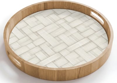 Dienblad rond 40x40 cm - Schootdienblad hout - Vlechtwerk - Banen - Beige - Borrelplank rechthoek - Plateau houten dienbladen