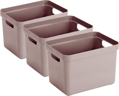 Sunware Opbergbox Sigma - 3x - kunststof - roze - 18 liter - Opbergbakken/opbergers - 35 x 25 x 25 cm