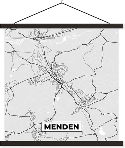 Posterhanger incl. Poster 60x60 cm - Schoolplaat - Stadskaart - Duitsland - Menden - Kaart - Plattegrond - Textielposter - Zwarte latten - Stadskaart