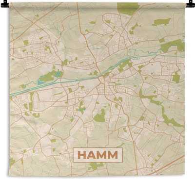 Wandkleed - Wanddoek - Kaart - Hamm - Vintage - Stadskaart - Plattegrond - 180x180 cm - Wandtapijt
