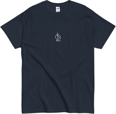 Dames en Heren T Shirt met Minimalistisch Ik hou van Jezus Symbool - Hartje Kruisje - Blauw - S