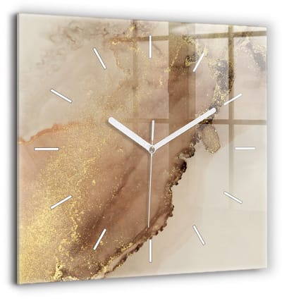 Wallfluent Wandklok - Beige moderne kunst Stijlvolle Klok - 60 cm x 60 cm - Bruin Wandklok - Witte Handen - Wandklok Zonder Cijfers - Wandklok voor in de Keuken - Vierkante Glas Klok - Scandinavisch Wandklok - Klok met Print