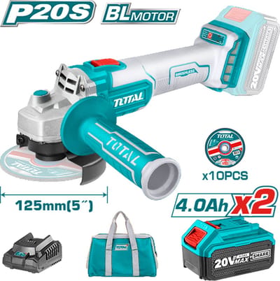 Total Tools Haakse Slijper 125mm - 20V 4,0Ah - 8500rpm - Inclusief 2x accu, lader & opbergtas