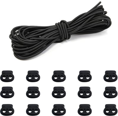 Dailygoods- Koordslot 15 Stuks - Kunststof - Antislip Trekkoord - Dubbel Gat Veer Koord Slot - 5 m Elastisch Koord - 24x21 mm - Trekkoordslot