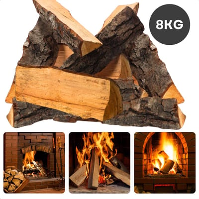 Haardhout - Gedroogd Openhaardhout - Ovengedroogd Elzenhout - 8KG - Perfect voor Speksteenkachel en Open Haard - Zacht en Eenvoudig Aan te Steken - Inclusief EBOOK