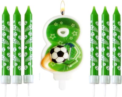 Birthday Candles - 8 Football - Verjaardagscadeau - Nummer Kaarsen - Groene Nummer Cake Kaarsen met 6 Verlengstangen - Feestdecoraties voor Kinderen - Jongens en Meisjes Verjaardagsdecoratie Feest